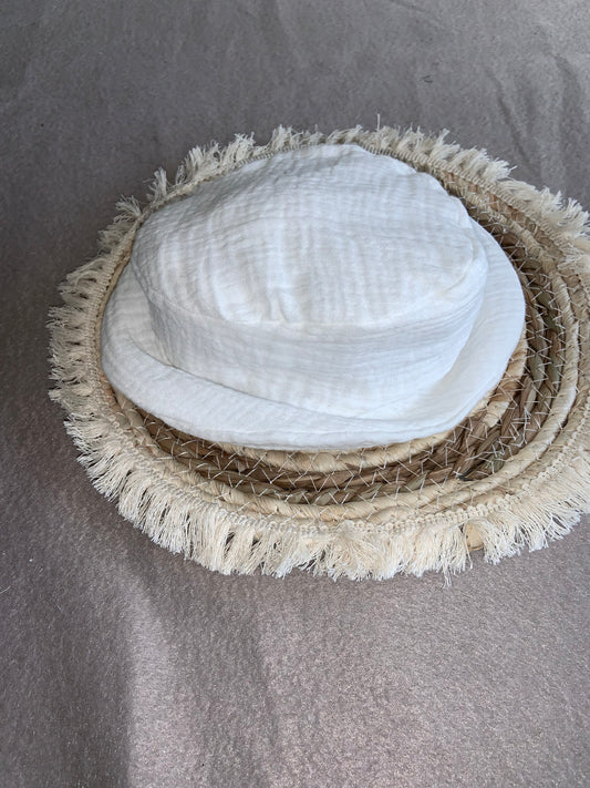 White cotton gauze bucket hat